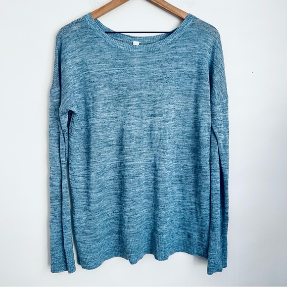 Lululemon Well Being Crew Sweater Linen blend Heathered Speckle Blue oversized M - Picture 2 of 7